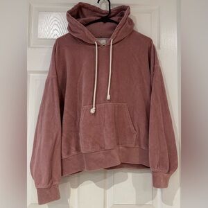 Ribbed Velour American Eagle Hoodie M Front Pocket Soft Cozy Pink Mauve Comfy